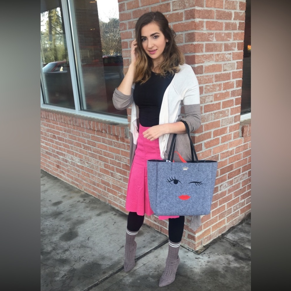 Hot pink pleated midi skirt